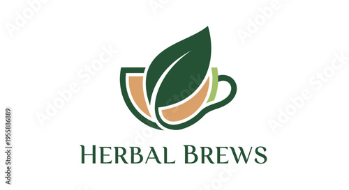 Herbal tea cup with green leaf.