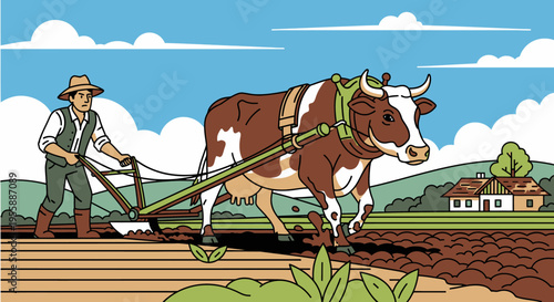 Man plowing field with oxen team 1.