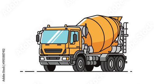 Yellow Cement Mixer Truck Vehicle.