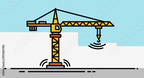 Yellow construction crane lifting heavy load.