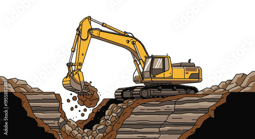 Yellow excavator digging into ground 3.
