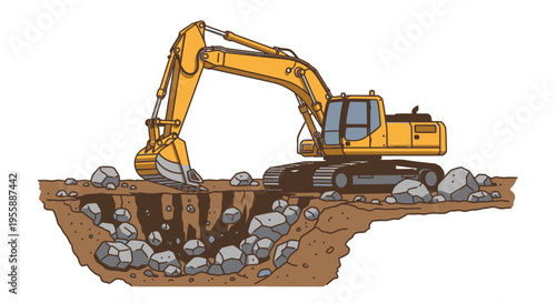 Yellow excavator digging into ground 2.