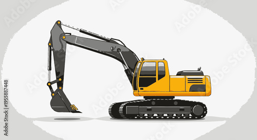 Yellow excavator machine with black arm.