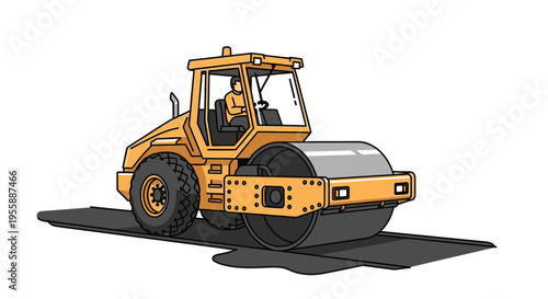 Yellow road roller construction vehicle machine 1.