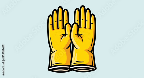 Yellow rubber glove hands up.