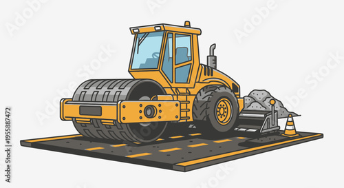 Yellow road roller construction vehicle machine 4.