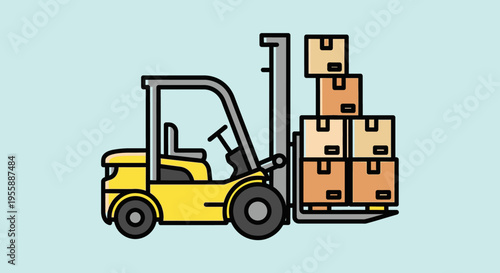 Yellow Forklift with Cardboard Boxes.