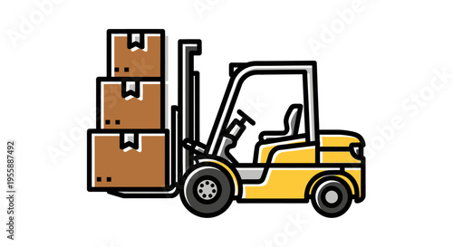 Yellow Forklift with stacked boxes.