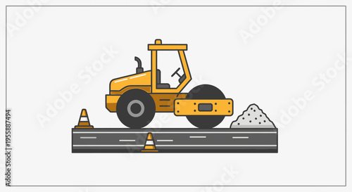 Yellow road roller construction vehicle machine 5.