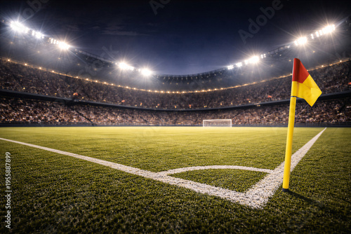 Nighttime Soccer Stadium Corner Flag Scene