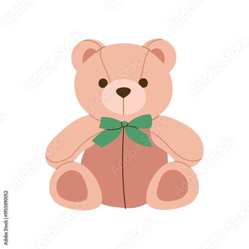 Teddy bear toy. Cute plush animal for kids. Flat vector illustration isolated on white background.
