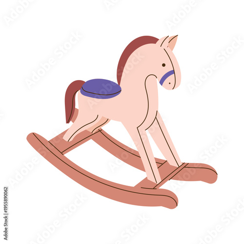 Rocking horse toy. Classic wooden kids toy. Flat vector illustration isolated on white background.