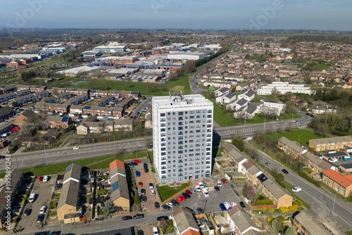 Obraz na plátne Aerial view of the town of Seacroft in Leeds West Yorkshire UK showing a tower b