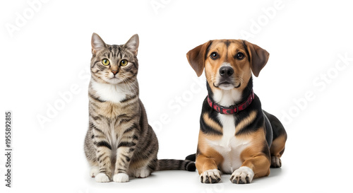 A cat and dog sitting side by side