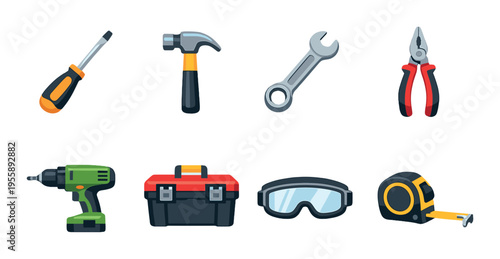 Workshop tools arranged on dark blurred gradient background
