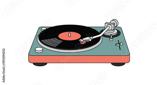 Retro record player illustration with pastel colors creates a sense of nostalgia and classic