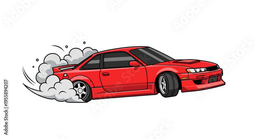 Red sports car vector illustration, drifting, vector style graphic, automotive design