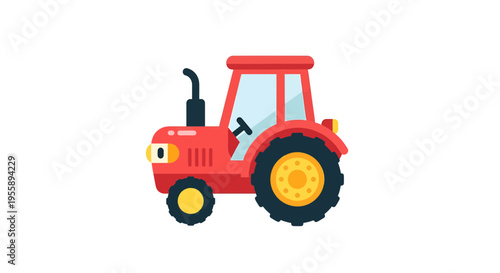 Red Tractor Vector Illustration, Flat Design, Agriculture, Farming, Machinery, Equipment, Isolated