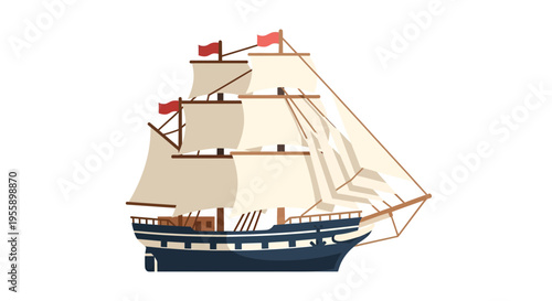 Sailing Ship Vector Illustration, Nautical Theme Design, Transportation Image