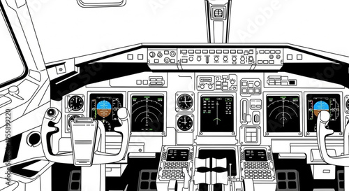 Airplane Cockpit Illustration - Minimalist Vector Flight Deck Art