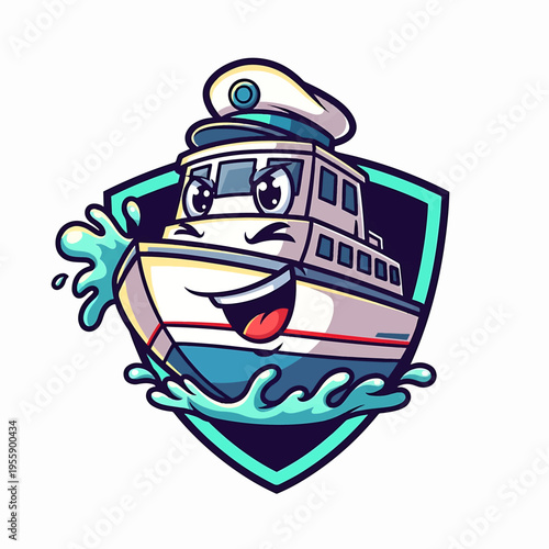 Boat Mascot Ship with Shield