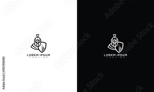 Minimalist Spartan Helmet and Shield Warrior Logo Design