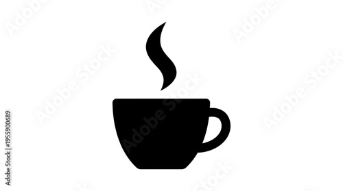Simple black silhouette icon of a steaming hot beverage cup on a plain white background, representing coffee or tea.