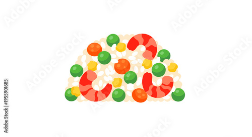 Shrimp fried rice image, vector illustration, food design, asian cuisine, delicious meal, healthy eating.