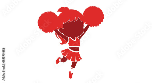 Silhouette of a young cheerleader with pom-poms in a dynamic pose of enthusiasm and spirit