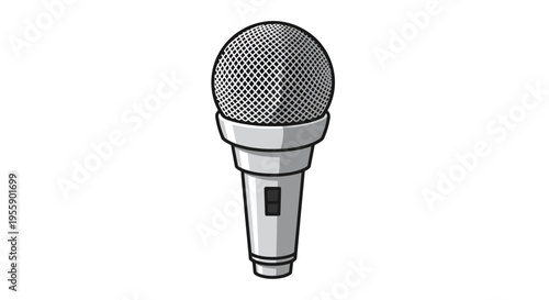 Silver microphone vector illustration for audio recordings and voice amplifying equipment