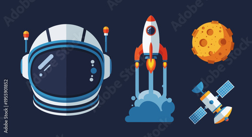 Astronaut Helmet and Spacecraft Equipment.