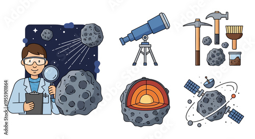 Astronomy Scientist With Magnifying Glass.
