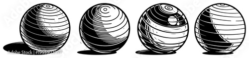 Fitness Exercise Ball Set Illustration Various Striped Spheres with Shading and Textures Vector Art for Gym and Health Designs