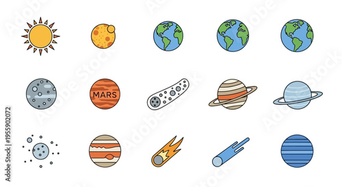 Planets and celestial bodies icons.