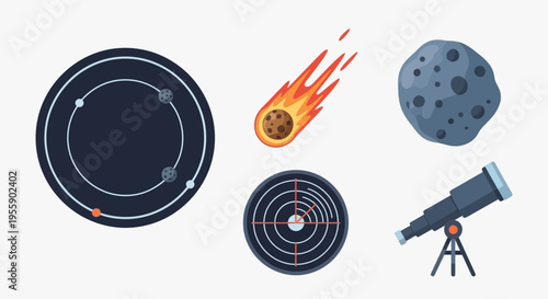 Solar system planets and telescope.