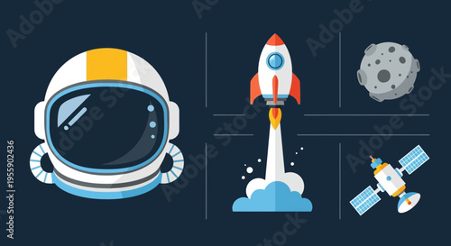 Space Helmet and Rocket Ship Icons.