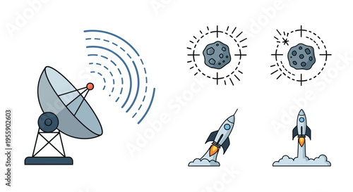 Space Satellite Rocket Launch Illustration.