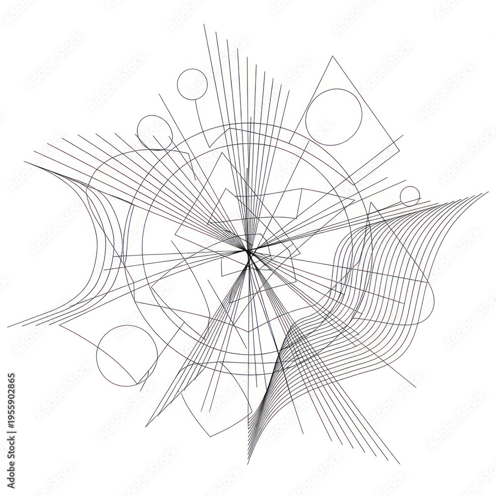 Obraz premium Intricate Abstract Geometric Composition with Converging Lines and Circles.