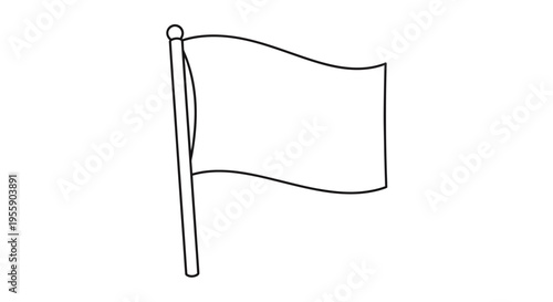 Simple line drawing of a flag waving gently on a pole against a white background