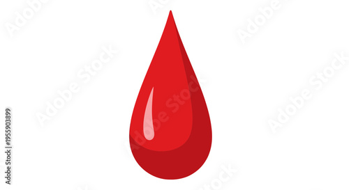 Simple illustration of a bright red blood droplet floating in a white space