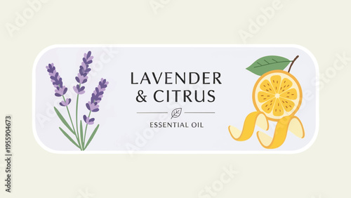 Essential Oil Label Design - Lavender Citrus Blend for Aromatherapy & Skincare Products