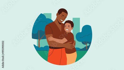 Happy father son hugging park