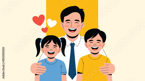 Happy father with two laughing children
