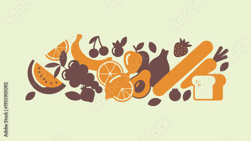 Healthy eating ingredients flat icon