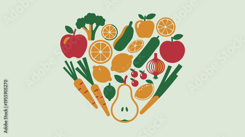 Heart shape vibrant fruits vegetables healthy eating