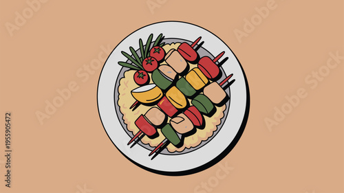 Kebab plate with rice and tomatoes