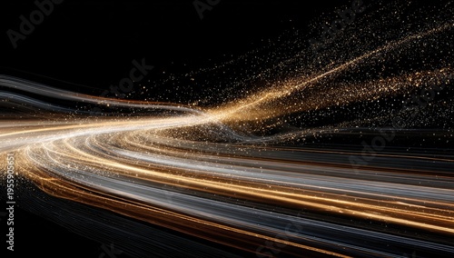 Flowing golden and silver light trails against a dark background, resembling stardust
