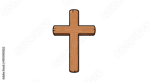 Simple wooden cross symbol standing alone on pure white background image