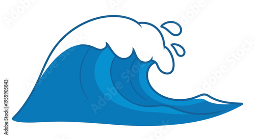 Simplified blue ocean wave illustration with a cartoon style for graphic design