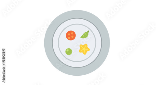 Simple plate with assorted foods creating a clean and playful illustration design
